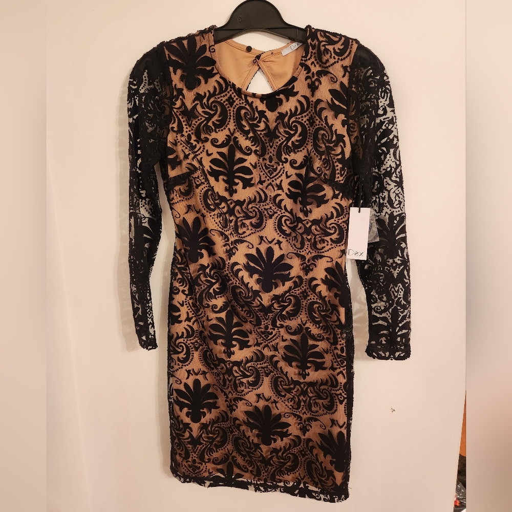Dex Black Lace Knee Length Cocktail Dress with tags size Small